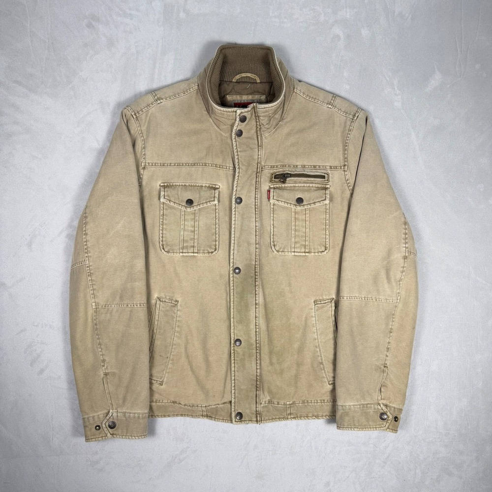 Y2K Mens Levis Canvas Field Jacket Utility Workwear Khaki Tan Large